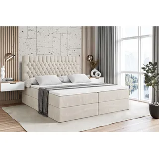 ALTDECOR Boxspringbett mit H4 Matratze und Topper - 180 x 200 cm - SERENE - Taupe Samt - Polsterbett mit Bettkasten und Lattenrost, Bett mit Stauraum - Taupe