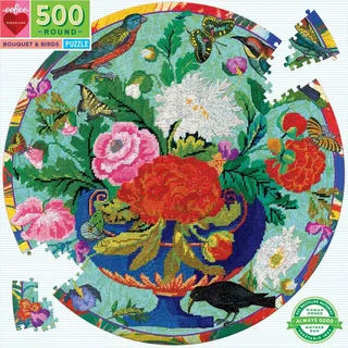 EEBOO Rundpuzzle Blumen und Vögel 500 Teile
