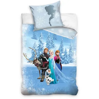 Familando Wende-Bettwäsche Die Eiskönigin 135x200 + 80x80 cm · Linon Bettwäsche aus 100% Baumwolle · Kinder-Bettwäsche mit Frozen Motiv und Reißverschluss