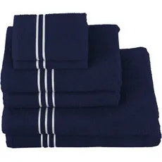 KangaROOS Handtuch Set »Dalia«, (Set, 6 St., 2 Badetücher 70x140 cm-2 Handtücher 50x100 cm-2 Waschlappen 30x30 cm), mit Streifenbordüre, einfarbiges Handtuch-Set aus 100% Baumwolle, blau