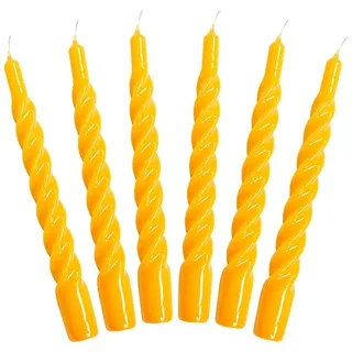 Candles with a Twist®, Stabkerzen gedreht, Hergestellt in Italien, 25 Farben verfügbar, Tafelkerzen lackiert, Spiralkerzen lange Brenndauer 5 Stunden, Kerzen Deko, 6 Stück, 2,2 x 21cm (Gelb)