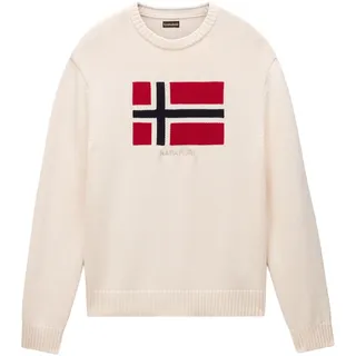 Napapijri Strickpullover "MURA" mit Rundhalsausschnitt, Langarm-Design, beige dimity