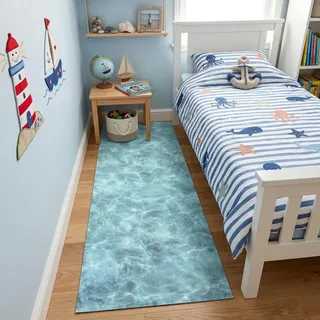 Tadi & Imperio1979 Vinyl-Teppich aus PVC, digital gestaltet, für Wohnzimmer, Küche, Wohnzimmer, Eingänge, Badezimmer oder Schlafzimmer, rutschfeste PVC-Rückseite, leicht zu waschen, türkisblau