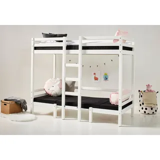 Hoppekids Hochbett »ECO Dream JUMBO B/T/H 101/208/170 cm, umbaubar zum Etagenbett« mit Sitzgruppe, Matratzen (oben u unten) in schwarz, Kiefer massiv/MDF, weiß