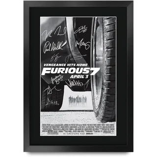 HWC Trading FR A3 Fast & Furious 7 Vin Diesel, Paul Walker, Dwayne Johnson Geschenke, gedrucktes Poster, signiertes Autogrammbild für Film-Fans, A3, gerahmt