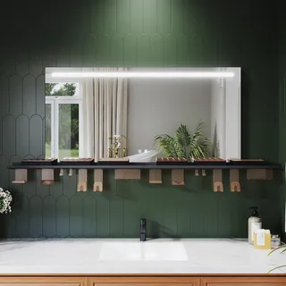 SONNI Badezimmerspiegel 120 x 60 cm, dreifarbig, dimmbar, RA90, beschlagfrei, mit multifunktionaler Ablage