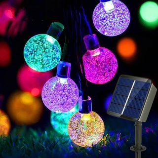 AUTING Led Lichterkette Solar Aussen 60 LEDs Kugeln Lichterkette Bunt 11M Kristall 8 Modi Außenlichterkette Wasserdicht Kristallbälle Beleuchtung für Garten Terrasse Bäume Hof Haus Party Deko