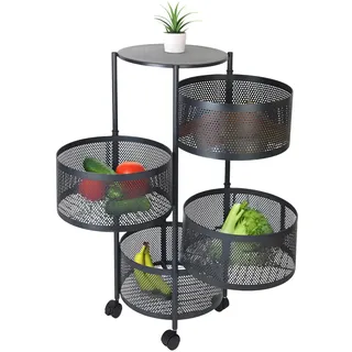 Relaxdays Küchenwagen, schwarz Metall, Kunststoff, Rund, Rollen, 34x75x34 cm, Esszimmer, Servierwagen