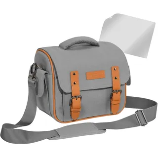 PEDEA DSLR-Kameratasche "Vintage" mit Displayschutzfolie für Canon EOS 5DS R M6 M100 100D G1X Mark III SX740 / Nikon Z6 D850 / Panasonic Lumix DC GH5 GX800 / Sony Alpha 6000 6500, Gr. XL grau