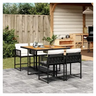 5-teiliges Garten-Essgruppen-Set mit Kissen, Balkonmöbel, Sitzgruppe mit Stühlen und Tisch, Terrassenmöbel, Rattanmöbel, Gartengarnitur in Schwarz aus Poly Rattan
