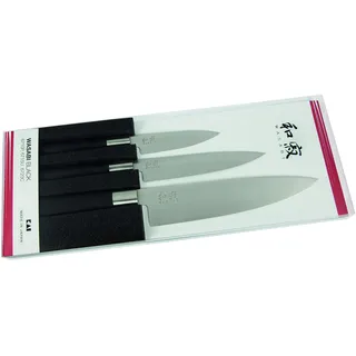 KAI Wasabi Black Messer Set - Allzweckmesser 10 cm, Allzweckmesser 15 cm, Kochmesser 20 cm - rostfreier 6A/1K6 Edelstahl poliert 58 (±1) HRC - schwarzer Polypropylen Griff - Made in Japan