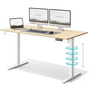 SENSE7 NOJO Computertisch Gamingtisch Schreibtisch, 140x70 cm, elektrische Höhenverstellung, Memory-Funktion, Kopfhörerhalter, Kabelorganisator XXL PC - Weiß