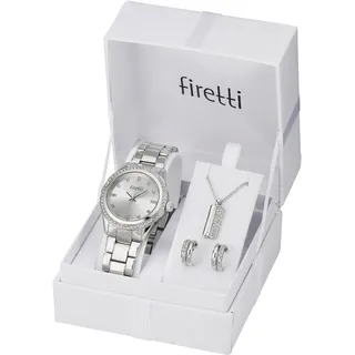 FIRETTI silber silberfarben Armbanduhren, Damen, Armbanduhr, Damenuhr, Glassteine, ideal auch als Geschenk