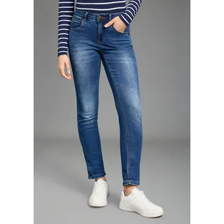 Relax-fit-Jeans KANGAROOS "RELAX-FIT HIGH WAIST", Damen, Gr. 32, N-Gr, blau (dunkelblau u), Denim/Jeans, Obermaterial: 67% Baumwolle, 32% Polyester (REPREVE), 1% Elasthan, Abriebeffekte, vintage, Basic, relaxed fit knöchelfrei, Jeans Relax-fit-Jeans, knöchelfreie Schnittform, krempelbare Beinabschlüsse, Topseller