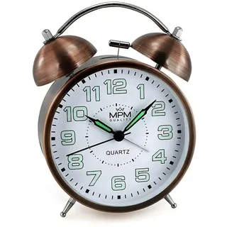 MPM Cooper Colour Alarm Clock, Retro Analog Wecker mit Lumini-Zahlen, Doppelglockenwecker mit Ohne Ticken Glockenwecker, Vintage Batteriebetrieben Laut Quarz Wecker Tischuhr mit Nachtlicht