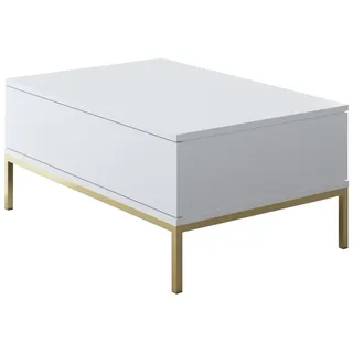 Hanah Home Elegant Coffee Table, White & Gold, 90 x 60 x 40 cm | 100% Melamine Coated Particle Board, 18 mm Thick, Sturdy Metal Legs | Modern Design for Living Room