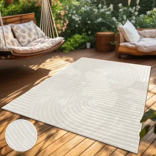 Outdoor Teppich Wetterfest Balkon Wohnzimmer Skandi Boho Einfarbig Regenbogen Beige Creme Grösse 240x340 cm - Creme