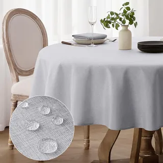 Softalker tischdecke rund 120 cm Durchmesser tischdecken abwaschbar leinenoptik Grau tischtuch Wasserabweisende tischwäsche klein gartentischdecke Table Cloth für Camping, Hochzeiten, Geburtstag