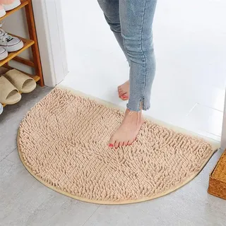 Rutschfeste, saugfähige Badematte, Heimteppich, Bodenmatte, weiche Chenille-Badematte, halbrund, Mikrofaser, Badezimmer-Duschvorleger, 40 x 60 cm, Beige