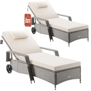 Polyrattan Gartenliege 2er-Set Creme/Creme 193x90x43cm