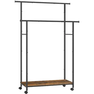 Vintage Braun-Schwarz Kleiderständer - Kleiderständer - Rollender Kleiderschrank - Stahlspanplatte - Schwerlast - Tragbar - 39,6 cm x 98,5 cm x 156,8 cm