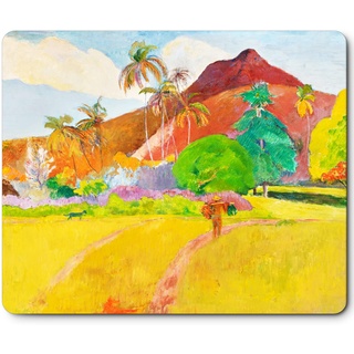 Mauspad mit Motiv Kunstwerk, Professionelle Design Mousepad für Gaming und Büro, Gummiunterseite Gummibasis Schreibtischunterlage Wasserdichter Oberfläche (Paul Gauguin-Tahiti-Landschaft)