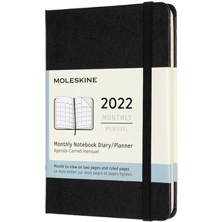 Moleskine Monatskalender 2022, 12 Monate Monatsnotizkalender, Notizbuch mit Festem Einband, Format Pocket 9 x 14 cm, Farbe Schwarz, 128 Seiten