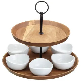 Artesa Artesà 2-stöckige Tapas- und Speisenständer, Speisenständer mit 6 Mini-Porzellanschalen, Kuchenständer aus Holz und Handarbeit in Geschenkbox, 24 x 25 cm, Braun & Schwarz