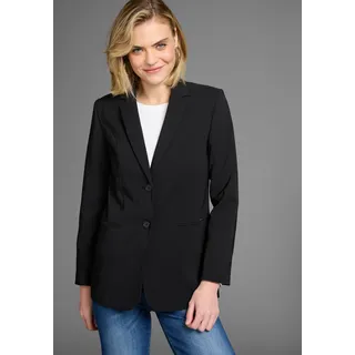 Longblazer LAURA SCOTT, Damen, Gr. 34, schwarz, Obermaterial: 94% Polyester, 6% Elasthan. Futter: 100% Polyester, gestreift, unifarben, lässig geschnitten, Blazer Longblazer, mit konstrastfarbigem Innenfutter