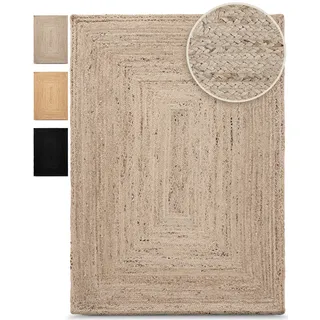 Teppich CARPETFINE "Nele Juteteppich Naturfaser", taupe, B:250cm H:6mm L:300cm, Jute, Teppiche, Teppich, geflochtener Wendeteppich aus 100% Jute, quadratisch und als Läufer