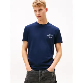 T-Shirt TOMMY JEANS "TJM SIGN BACKPRINT", Herren, Gr. XL, schwarz night navy, Single Jersey, Obermaterial: 100% Baumwolle, regular fit normal, Rundhals, Shirts T-Shirt, mit Rückenprint, regular fit, Rundhals