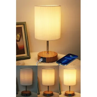 HSLighting Nachttischlampe Touch Dimmbar Tischlampe mit USB A+C Schnellladeanschlüssen Ladefunktion 3 Helligkeitsstufen Einstellbar Schreibtischlampe minimalistische für Nachttisch Lesen Wohnzimme