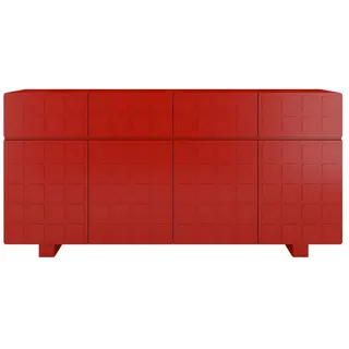 Skandica Sideboard Cubo Long, Geometrische 3D Fronten, 169 cm, Rot , Holz , Rechteckig , 168.9x83.8x41.8 cm , Kleinmöbel, Kommoden, Sideboards