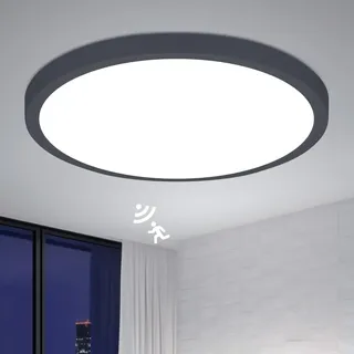24W Led Lampe Deckenlampe mit Radar Bewegungsmelder 30cm Flur Deckenleuchte für Aussen, Moderne Schlichtes Design Leuchte Außen mit Dämmerungssensor für Keller Eingangsbereich Haustür Sensor Licht