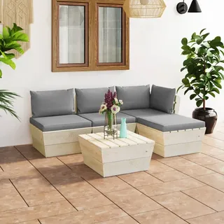 Stabli Möbel Gartenmöbel Set Balkonmöbel-Set 5-tlg. Garten-Sofagarnitur aus Paletten mit Kissen Fichtenholz - Gartenmöbelgarnituren CC1441023 7pallet - Grau