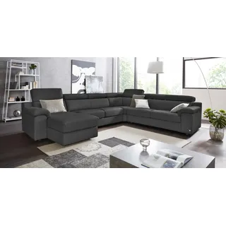 CALIA ITALIA Wohnlandschaft "CS Mambo, U-Form, Familiensofa, bequem und zeitlos" in Leder, inklusive Kopfteilverstellung, schwarz