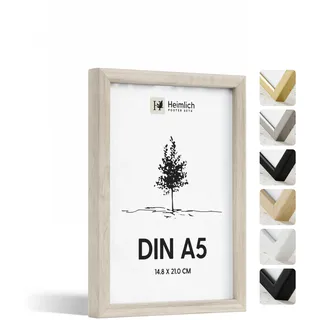 Heimlich® - Bilderrahmen - A5 14,8x21 cm, Eichenholz, Diplom-Poster-Collage-Rahmen mit Folienabdeckung - Wandmontage oder Tischaufsteller