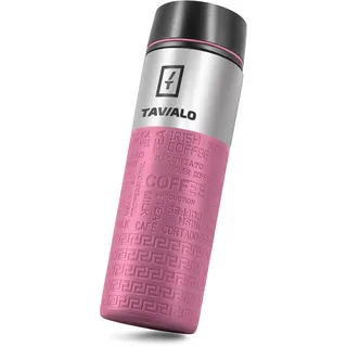 TAVIALO Thermobecher 380 ml – Isolierbecher Kaffee to go, Edelstahl BPA-frei, doppelwandig & auslaufsicher, inkl. 2 Silikondichtungen, hält Getränke 12 h heiß / 24 h kalt (Rosa)
