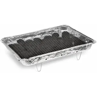 XXL-Einweggrill – 48 x 31 cm – Inklusive Briketts und Ständer – Einweg-BBQ – Tischgrill für Camping oder Picknick – Holzkohlegrill – Silber