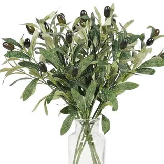 Künstliche Olivenzweige, 50 cm, grüne Stiele, künstliche Olivenzweige für Vasen mit Oliven, künstlicher Baumzweig für Zuhause, Hochzeit, Geschäft, Büro, Gartendekoration, DIY-Blumenhandwerk, 6 Stück