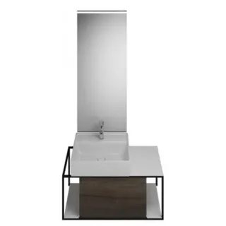 burgbad Junit Set Keramik-Waschtisch inklusive Waschtischunterschrank, Version rechts, inklusive Leuchtspiegel SFLF090, Breite: 900mm, SFLF090RF3152G0175, Farbe: Marone Dekor Trüffel / Marone Dekor
