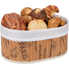 Bild Brotkorb, aus Bambus, Stoffeinsatz, französisches Muster, Brot & Brötchen, ovaler Frühstückskorb, natur/weiß