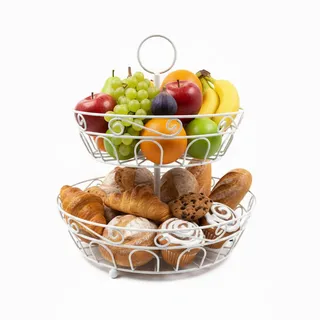 Relaxdays Obst-Etagere , Weiß , Metall , Rund , 30 cm , Geschirr, Schalen & Schüsseln, Obstschalen