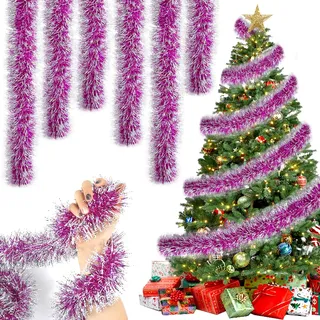 5 Stück Weihnachtsgirlande, 2M Lametta Weihnachtsbaum Girlande, Künstliche Tannengirlande Outdoor, Weihnachtsdeko Girlande, für Weihnachten Party Weihnachtsbaum Weihnachtsdeko (Rosa)