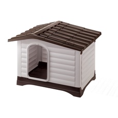 Ferplast Outdoor Hundehütte, Lodge für Hunde DOGVILLA 90 aus Schlag- und UV-beständigem Thermoplast, mit zu öffnender Seitenwand