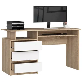 akord furniture factory PC-Schreibtisch AKORD CLP Sonoma-Eiche Front Weiß B135 x H77 x T60 cm - Hellbraun, Weiß