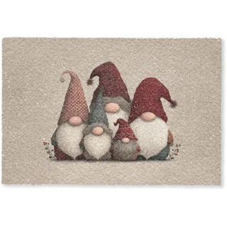 MuchoWow Fussmatte Wichtel - Weihnachten - Schnee - Zipfelmützen Türmatte 60x40 cm , Beige , Kunststoff , Rechteckig , 60x0.4 cm , rutschfeste Unterfläche , Teppiche und Böden, Schmutzfangmatten, Fußmatten