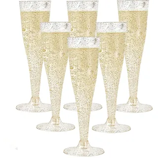 Alihoo Sektgläser aus Plastik, 20 Stück Durchsichtige Champagnergläser Plastik,Dessertbecher,Sektkelche 150ml, für Veranstaltungen, Hochzeit und Dusche Party Zubehör (1, Goldpunkt)