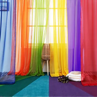 WPM 6-teiliges Regenbogen-Fenstervorhang-Set für Spielzimmer, Kinderzimmer, Schlafzimmer, Limettengrün, Orange, Rot, Weiß, Hellgelb, Marineblau, Vorhänge für Kinder (213,4 cm lang)