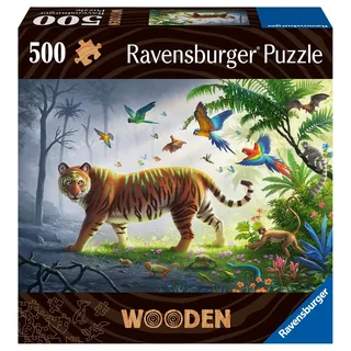Ravensburger 17514 - Wooden, Tiger im Dschungel Holz-Puzzle inkl. 40 Whimsies, 500 Teile